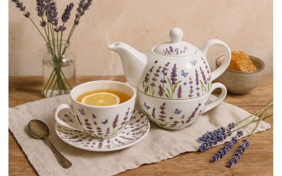 Filiżank z dzbankiem i zaparzaczem Tea For One Classic Lavender