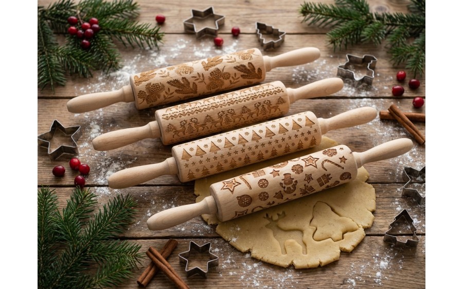 Wałek do ciasta dekorowany 35 cm świąteczny mix