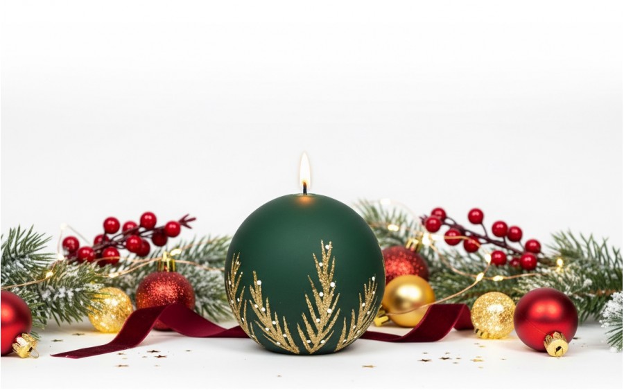 Świeca kula 8 cm Frozen Time choinkowa zieleń