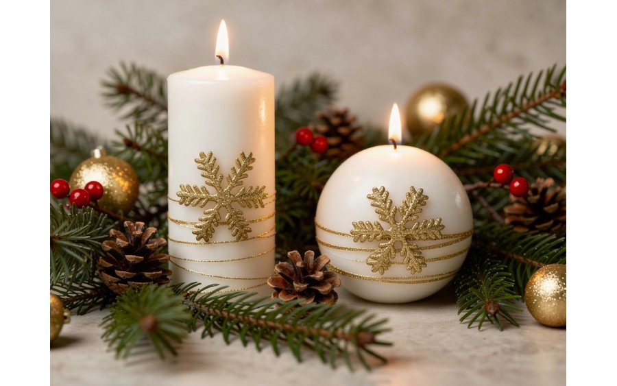 Świeca pieńkowa 15 cm Golden Christmas