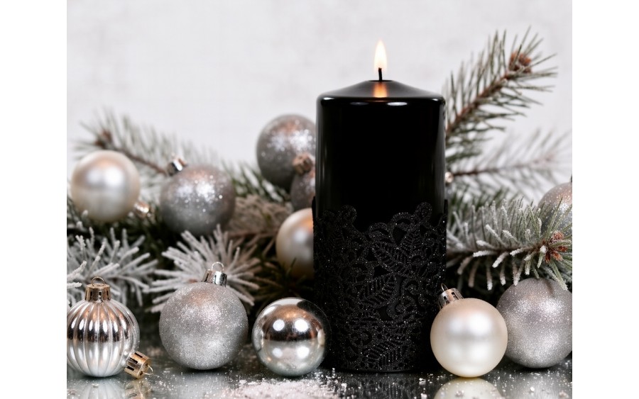 Świeca pieńkowa 15 cm Koronka czarna lakierowana