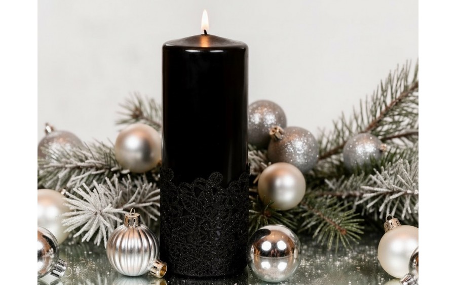 Świeca pieńkowa 20 cm Koronka czarna lakierowana