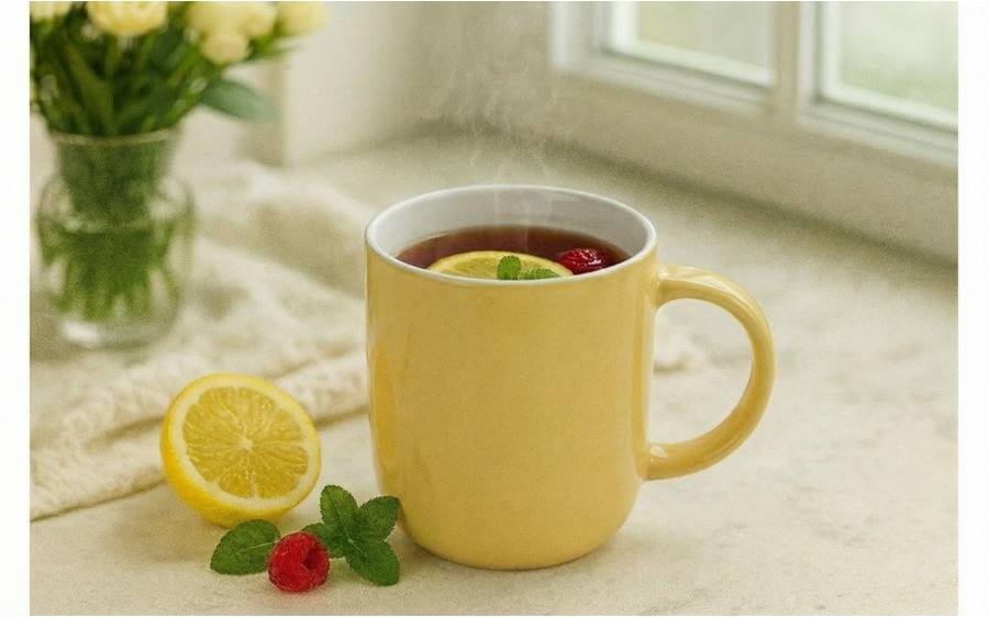 Kubek ceramiczny 400 ml żółto-biały