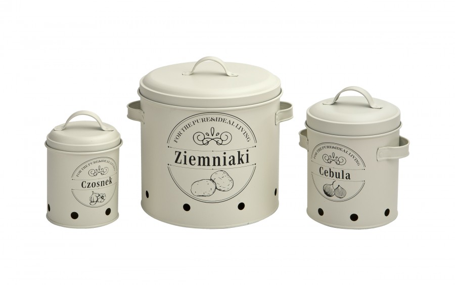 Komplet 3 pojemników do przechowywania Ziemniaki Cebula Czosnek kremowy