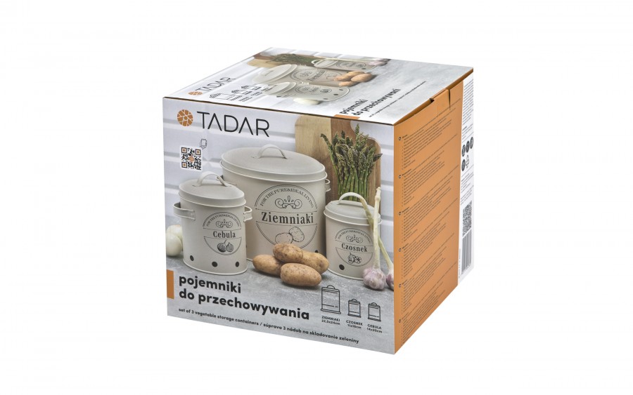 Komplet 3 pojemników do przechowywania Ziemniaki Cebula Czosnek kremowy