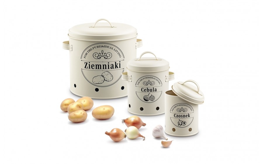Komplet 3 pojemników do przechowywania Ziemniaki Cebula Czosnek kremowy