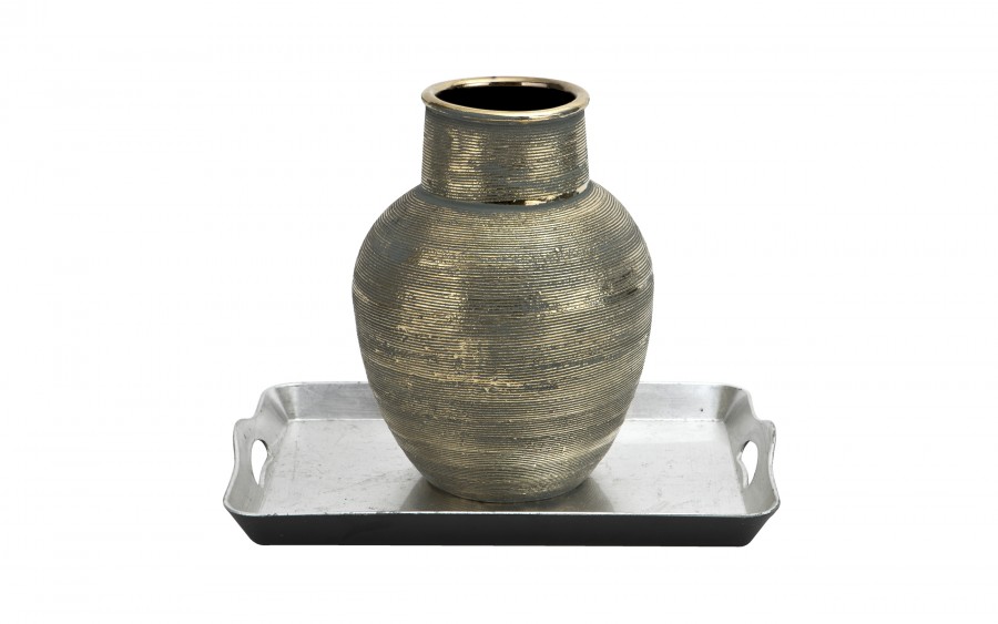 Wazon ceramiczny niebiesko-złoty 32 cm AP171398