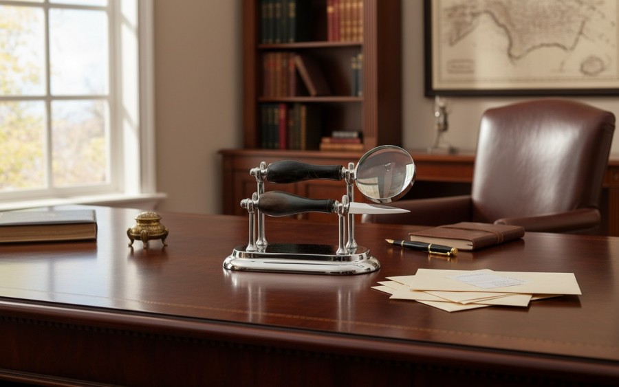 Zestaw prezentowy do listów lupa + nożyk na stojaku 120826