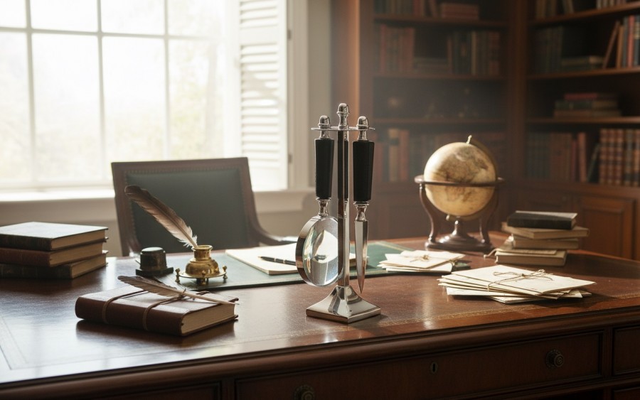 Zestaw prezentowy do listów lupa + nożyk na stojaku 120056