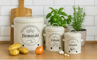 Komplet 3 pojemników do przechowywania Ziemniaki Cebula Czosnek kremowy