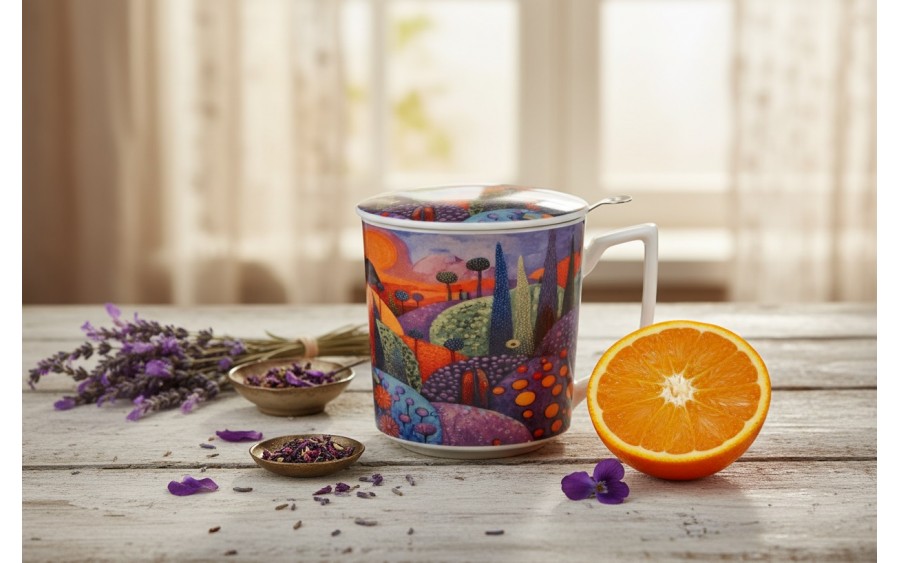 Kubek porcelanowy 450 ml z zaparzaczem Modern Bubbly Hills