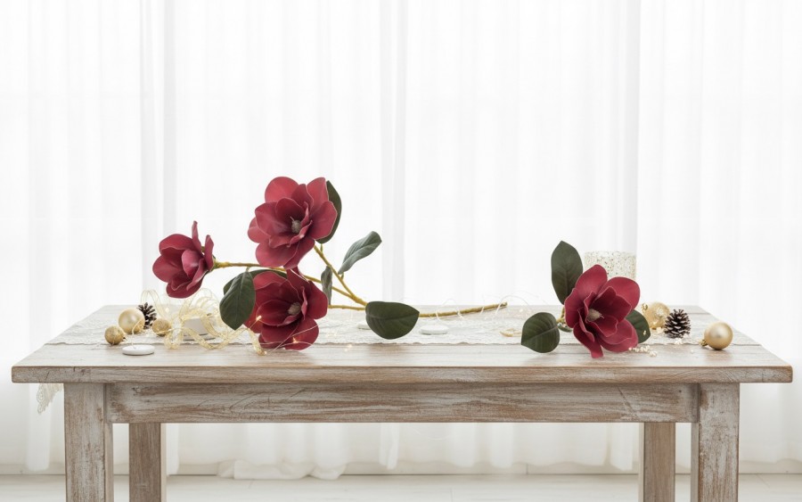 Kwiat sztuczny Magnolia 80 cm bordowy