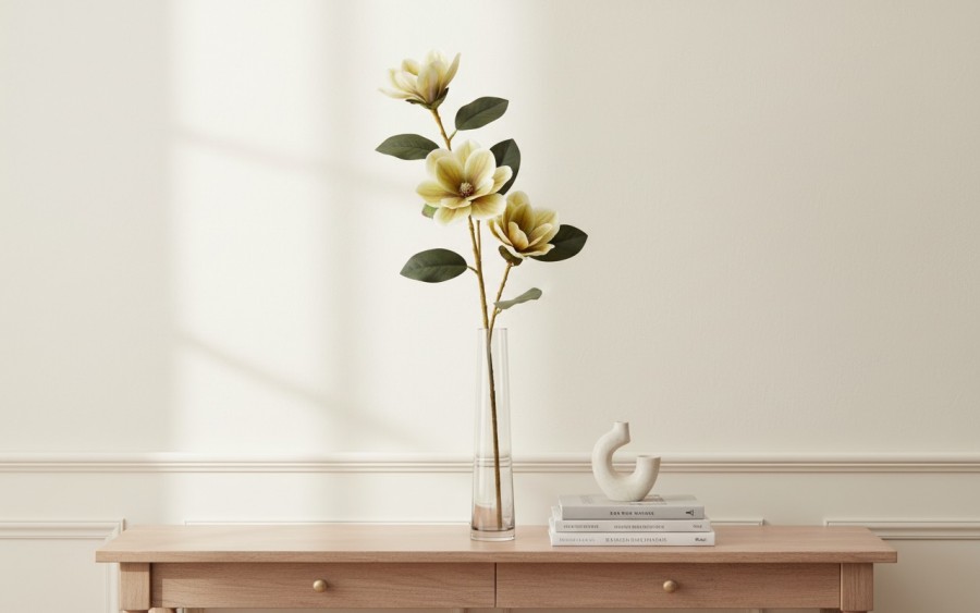 Kwiat sztuczny Magnolia 80 cm kremowy