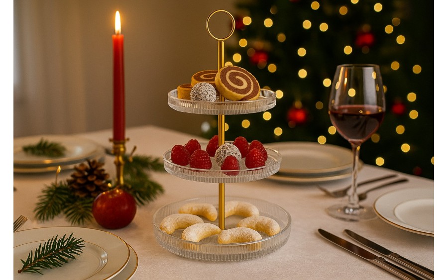 Patera trzypoziomowa 29 cm Curly złota AMBITION