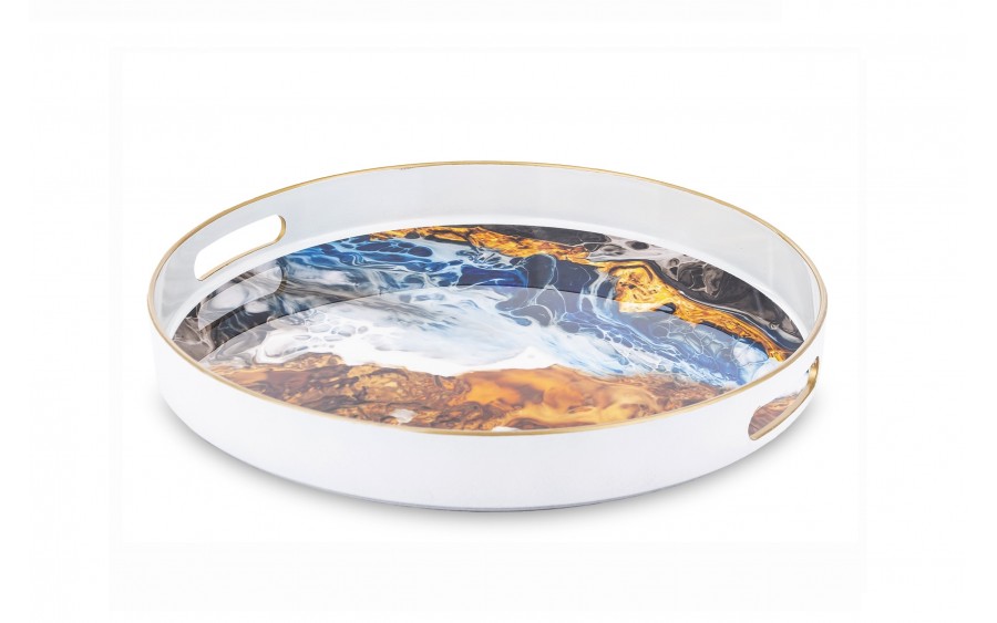 Taca dekoracyjna 34,5 cm Biało-nieb-brąz 159833