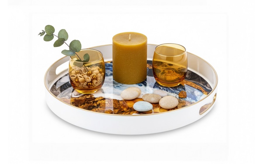 Taca dekoracyjna 34,5 cm Biało-nieb-brąz 159833