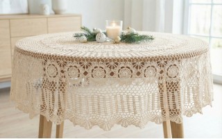 Obrus koronkowy okrągły 170 cm ecru – wzór ażurowy
