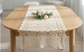 Bieżnik koronkowy 60x120 cm Ecru - wzór ażurowy