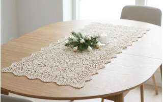 Bieżnik koronkowy 60x120 cm Ecru - wzór ażurowy