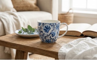 Kubek porcelanowy 460 ml Naresh Blue w koszyczku