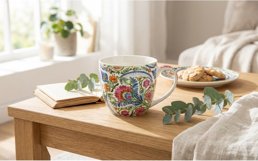 Kubek porcelanowy 460 ml Mayflower w koszyczku