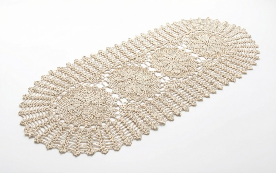 Bieżnik koronkowy 40x90 cm Ecru owalny - wzór ażurowy
