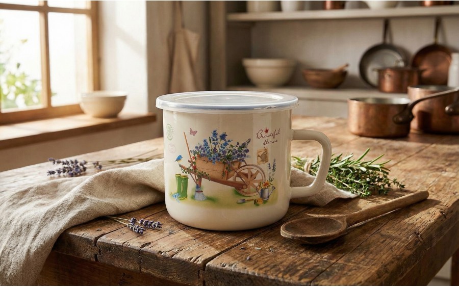 Kubek emaliowany 1400 ml z pokrywką Garden