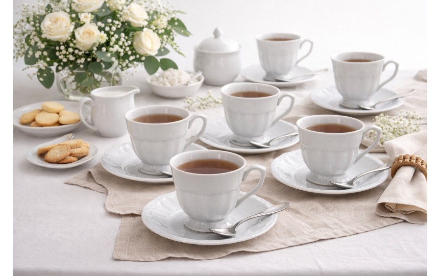 Komplet 6 filiżanek 250 ml + spodki Maria Teresa Biała