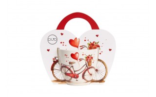 Kubek porcelanowy 460 ml Rower serce w koszyczku