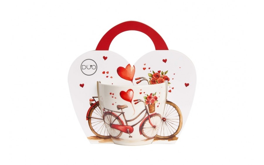 Kubek porcelanowy 460 ml Rower serce w koszyczku