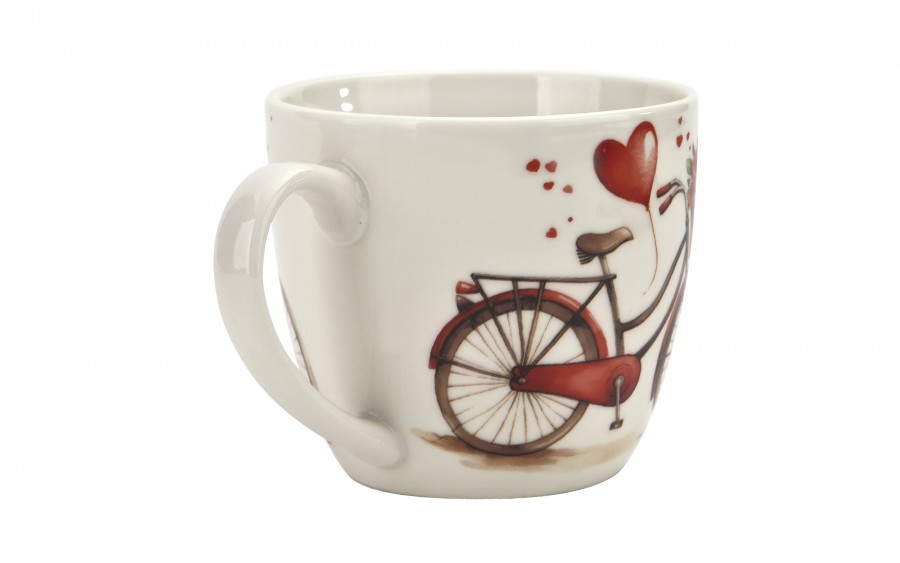 Kubek porcelanowy 460 ml Rower serce w koszyczku