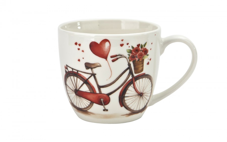 Kubek porcelanowy 460 ml Rower serce w koszyczku