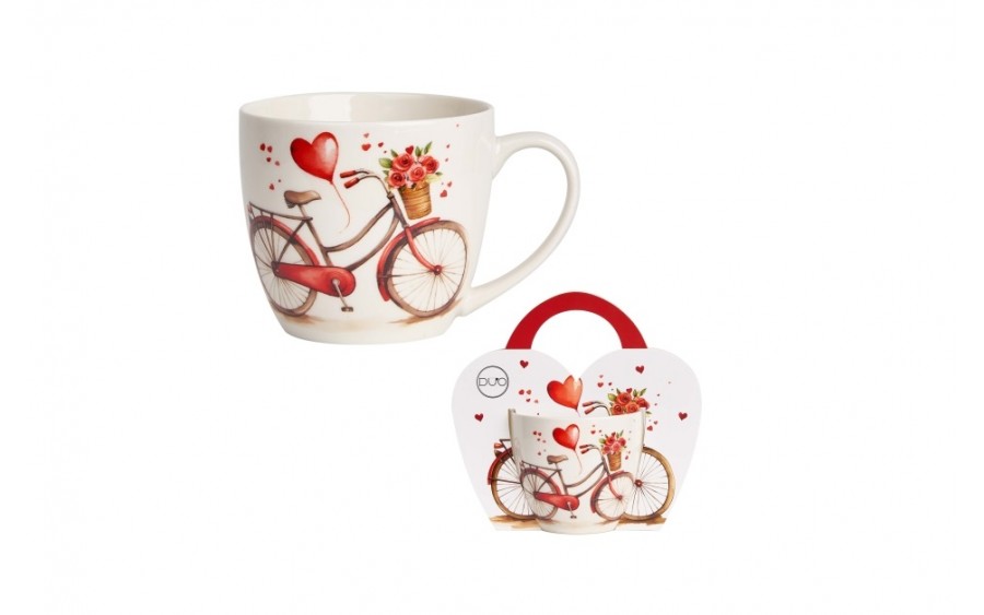 Kubek porcelanowy 460 ml Rower serce w koszyczku