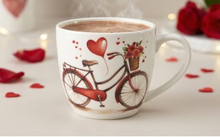 Kubek porcelanowy 460 ml Rower serce w koszyczku