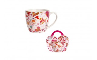 Kubek porcelanowy 460 ml Różowe Serca w koszyczku