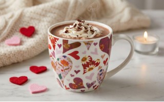 Kubek porcelanowy 460 ml Różowe Serca w koszyczku