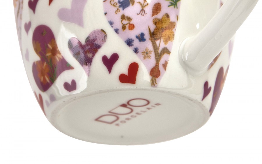 Kubek porcelanowy 460 ml Różowe Serca w koszyczku