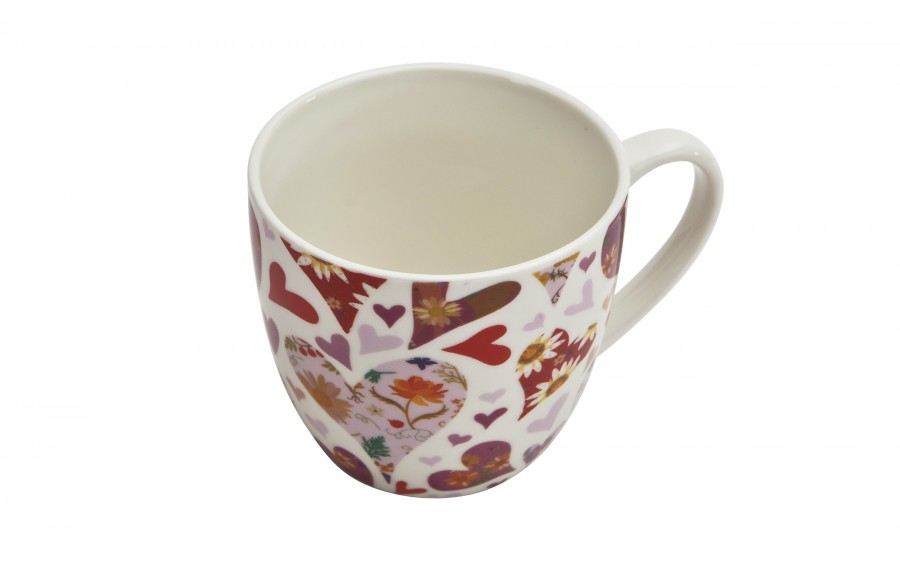 Kubek porcelanowy 460 ml Różowe Serca w koszyczku
