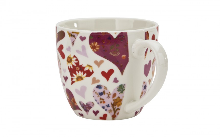 Kubek porcelanowy 460 ml Różowe Serca w koszyczku