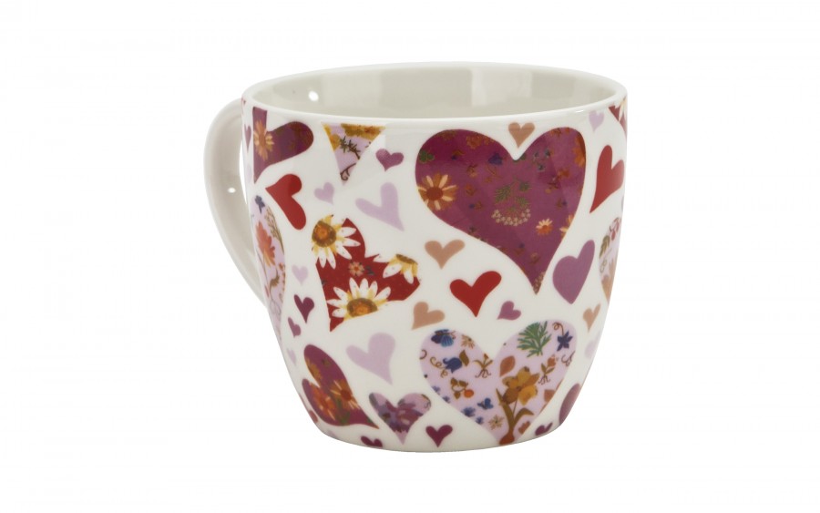 Kubek porcelanowy 460 ml Różowe Serca w koszyczku