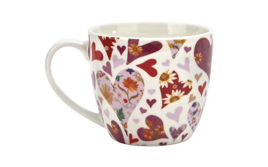 Kubek porcelanowy 460 ml Różowe Serca w koszyczku