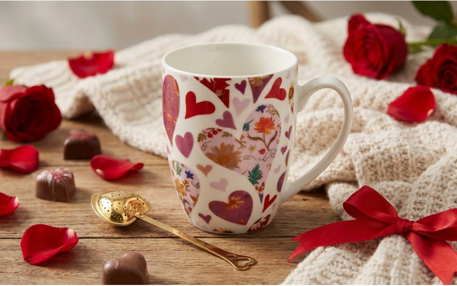 Kubek classic 360 ml z zaparzaczem Różowe Serca