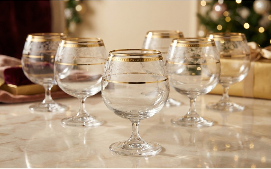 Zestaw 6 Kieliszków do koniaku 300 ml Dolce Vita Gold