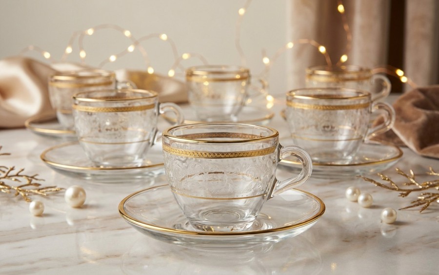 Zestaw 6 filiżanek do espresso 60 ml + spodki Dolce Vita Gold