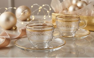 Zestaw 2 filiżanek do espresso 60 ml + spodki Dolce Vita Gold