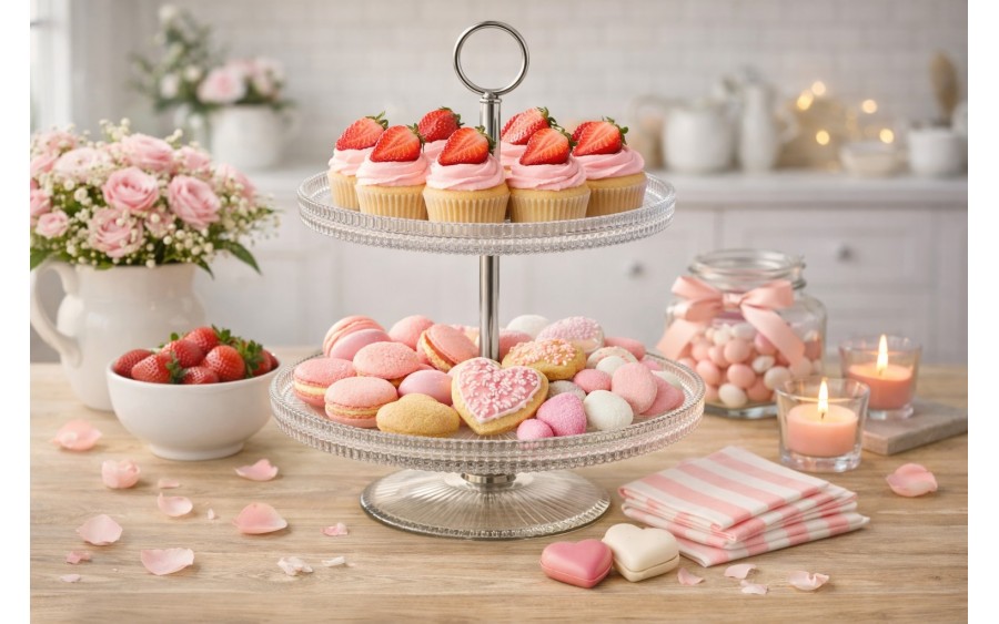 Patera dwupoziomowa 24 cm Curly srebrna AMBITION