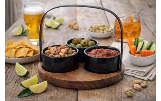 Zestaw 3 miseczek na drewnianej tacy 130 ml BLACK