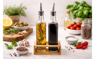 Zestaw - stojak i butelka z dozownikiem, 2 sztuki