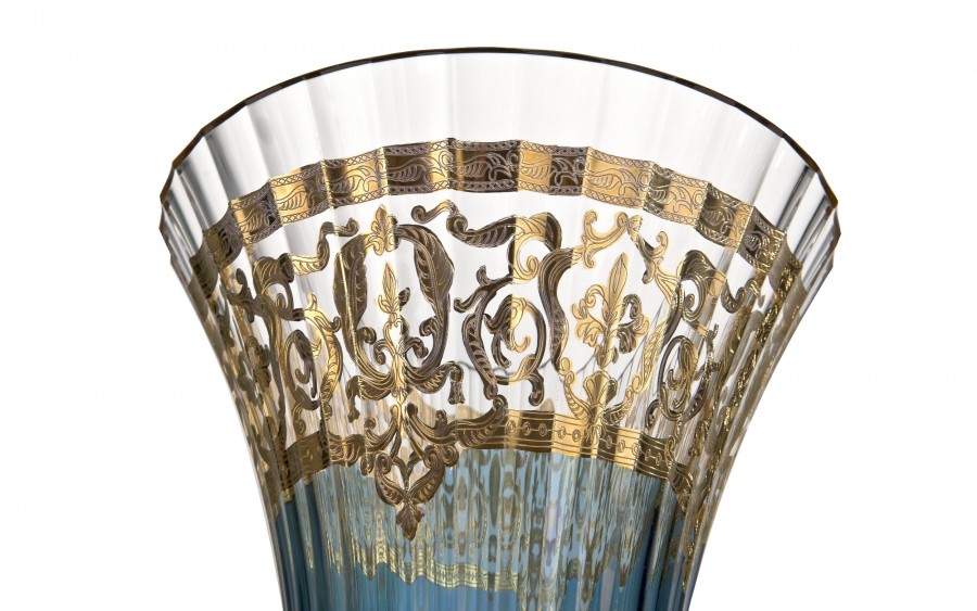 Wazon kryształowy 35 cm na nodze Blue-FT-AD