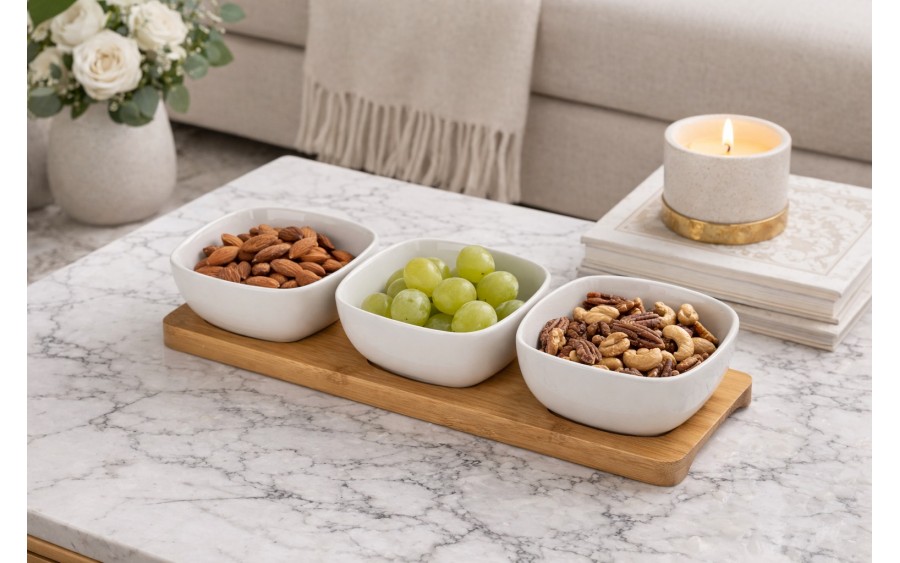 Komplet 3 miseczek na desce Brillante